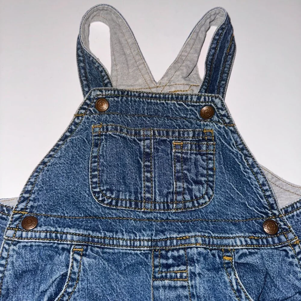 6-12 mo Vintage Baby Gap Carpenter Overalls fleece lined Y2K Cotton Medium Wash